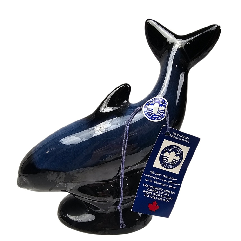 Blue Mountain‎ Pottery Orca Whale Figurine Blue Drip Glaze Made in Canada 201